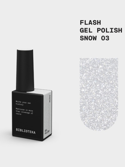 BIBLIOTEKA Flash Gel Polish 03 Snow, 10 ml - jasny srebrzysty lakier hybrydowy z efektem flash