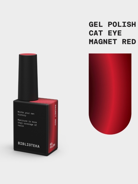 BIBLIOTEKA Gel Polish Magnet Red, 10 ml - czerwony lakier hybrydowy z efektem „kociego oka"
