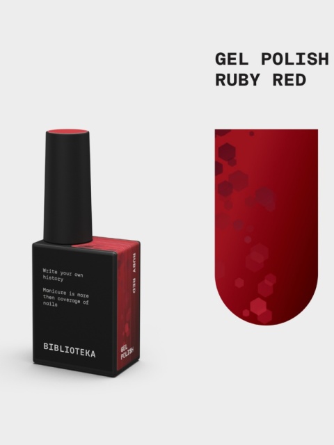 BIBLIOTEKA Gel Polish Ruby Red, 10 ml - lakier hybrydowy (czerwień z sześciokątnymi drobinkami)