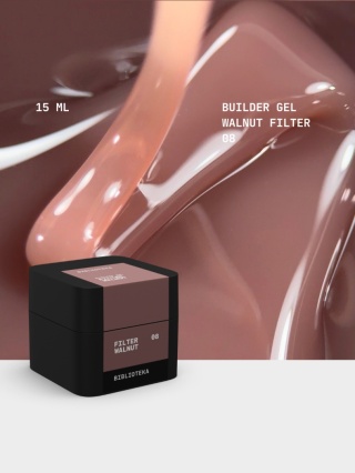 BIBLIOTEKA Builder gel 08 Walnut Filter - półprzezroczysty kawowo-beżowy żel budujący, 15 ml
