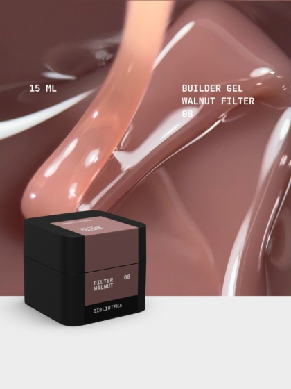 BIBLIOTEKA Builder gel 08 Walnut Filter - półprzezroczysty kawowo-beżowy żel budujący, 15 ml