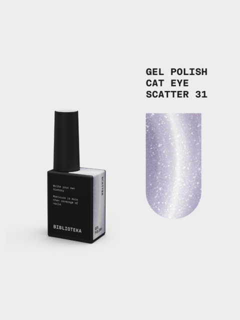 BIBLIOTEKA Cat Eye Gel Polish 31 Scatter, 10 ml - jasny srebrno-fioletowy lakier hybrydowy z efektem „kociego oka"
