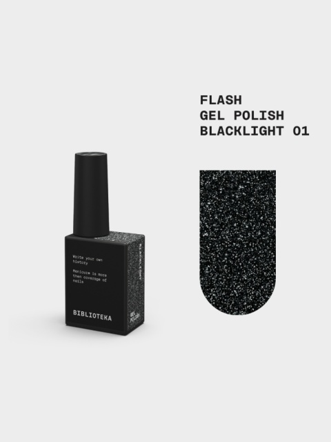 BIBLIOTEKA Flash Gel Polish 01 Blacklight, 10 ml - czarny lakier hybrydowy z efektem flash
