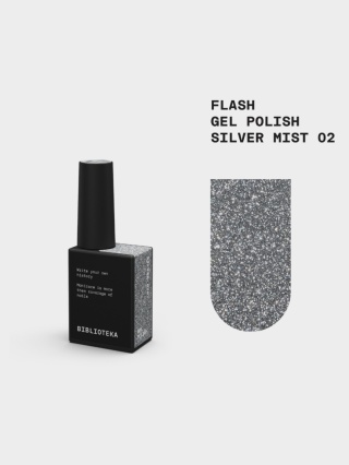 BIBLIOTEKA Flash Gel Polish 02 Silver Mist, 10 ml - srebrny lakier hybrydowy z efektem flash