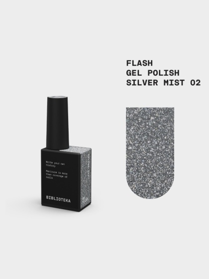 BIBLIOTEKA Flash Gel Polish 02 Silver Mist, 10 ml - srebrny lakier hybrydowy z efektem flash