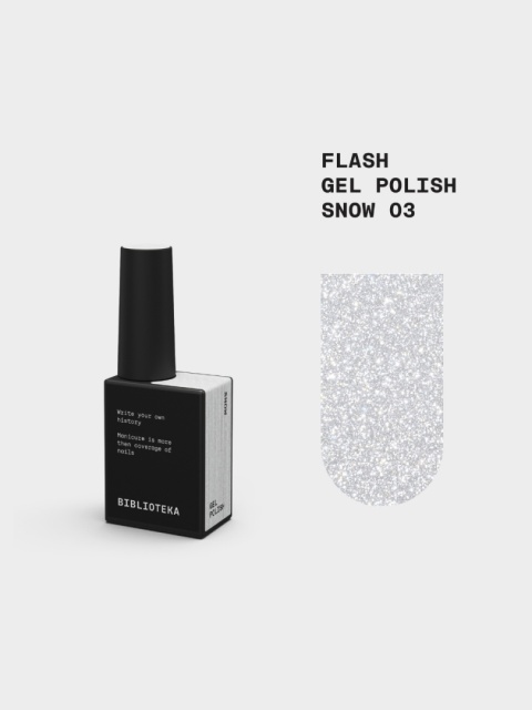 BIBLIOTEKA Flash Gel Polish 03 Snow, 10 ml - jasny srebrzysty lakier hybrydowy z efektem flash