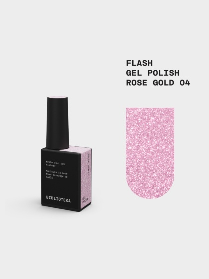 BIBLIOTEKA Flash Gel Polish 04 Rose Gold, 10 ml - różowo-złoty lakier hybrydowy z efektem flash