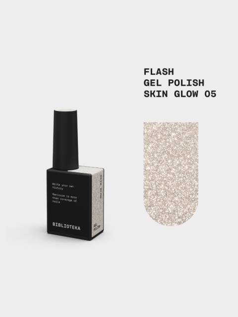BIBLIOTEKA Flash Gel Polish 05 Skin Glow, 10 ml - beżowo-złoty lakier hybrydowy z efektem flash