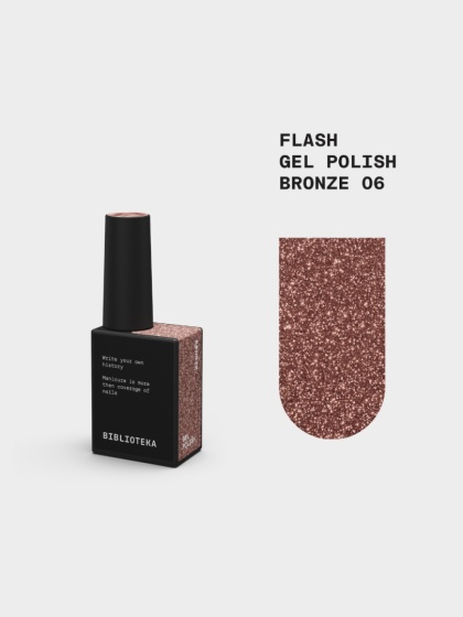 BIBLIOTEKA Flash Gel Polish 06 Bronze, 10 ml - brązowy lakier hybrydowy z efektem flash