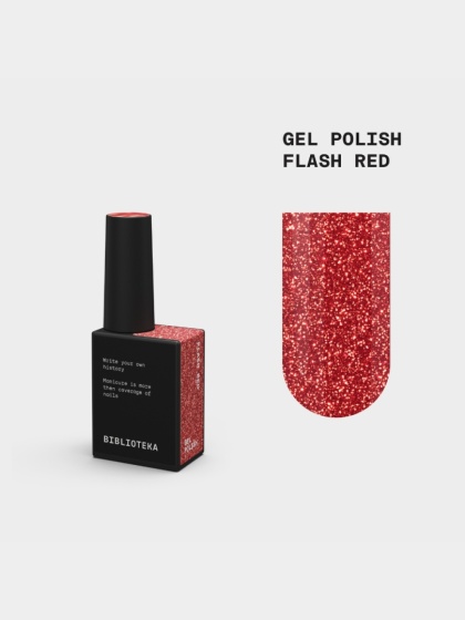 BIBLIOTEKA Gel Polish Flash Red, 10 ml - lakier hybrydowy (czerwień z efektem odblaskowym)