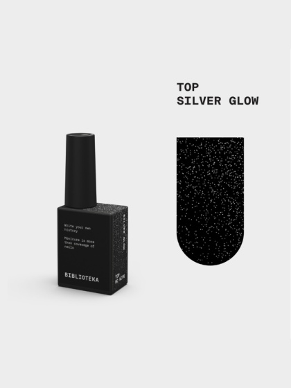 BIBLIOTEKA Silver Glow Top - top z delikatną srebrną drobinką, 10 ml
